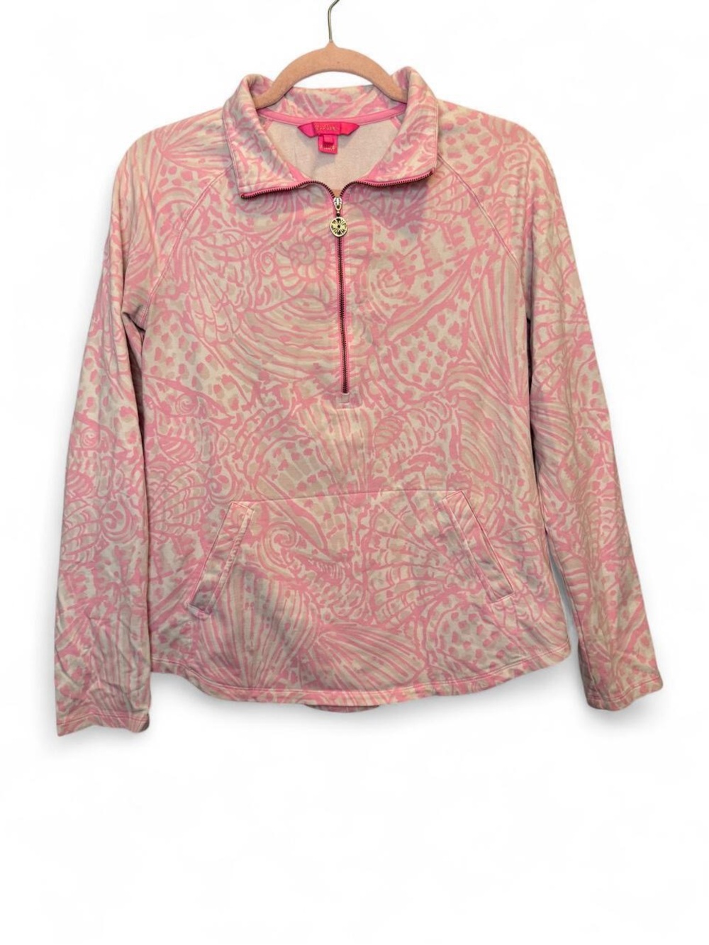 Lilly Pulitzer Pink Shell We Dance Skipper Popover Half Zip Pullover Size Medium